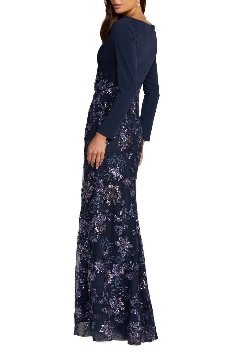 Floral Embroidered Jersey Long Sleeve Gown, Alternate, color, Midnight Multi