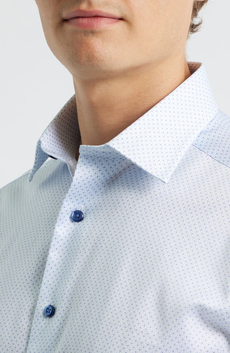 David Donahue Trim Fit Geometric Print Dress Shirt, Alternate, color, White/ Blue