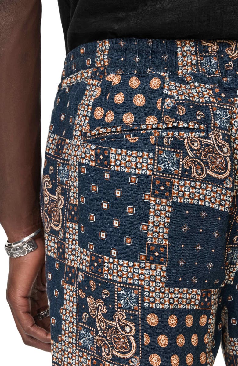 John Varvatos Daryl Patchwork Linen Drawstring Shorts, Alternate, color, Deep Blue