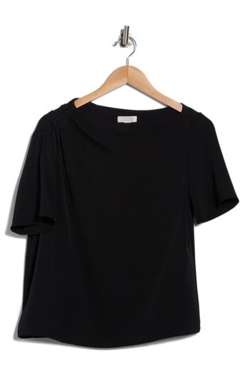 Nordstrom Rack Pleated Shoulder Short Sleeve Top In Black