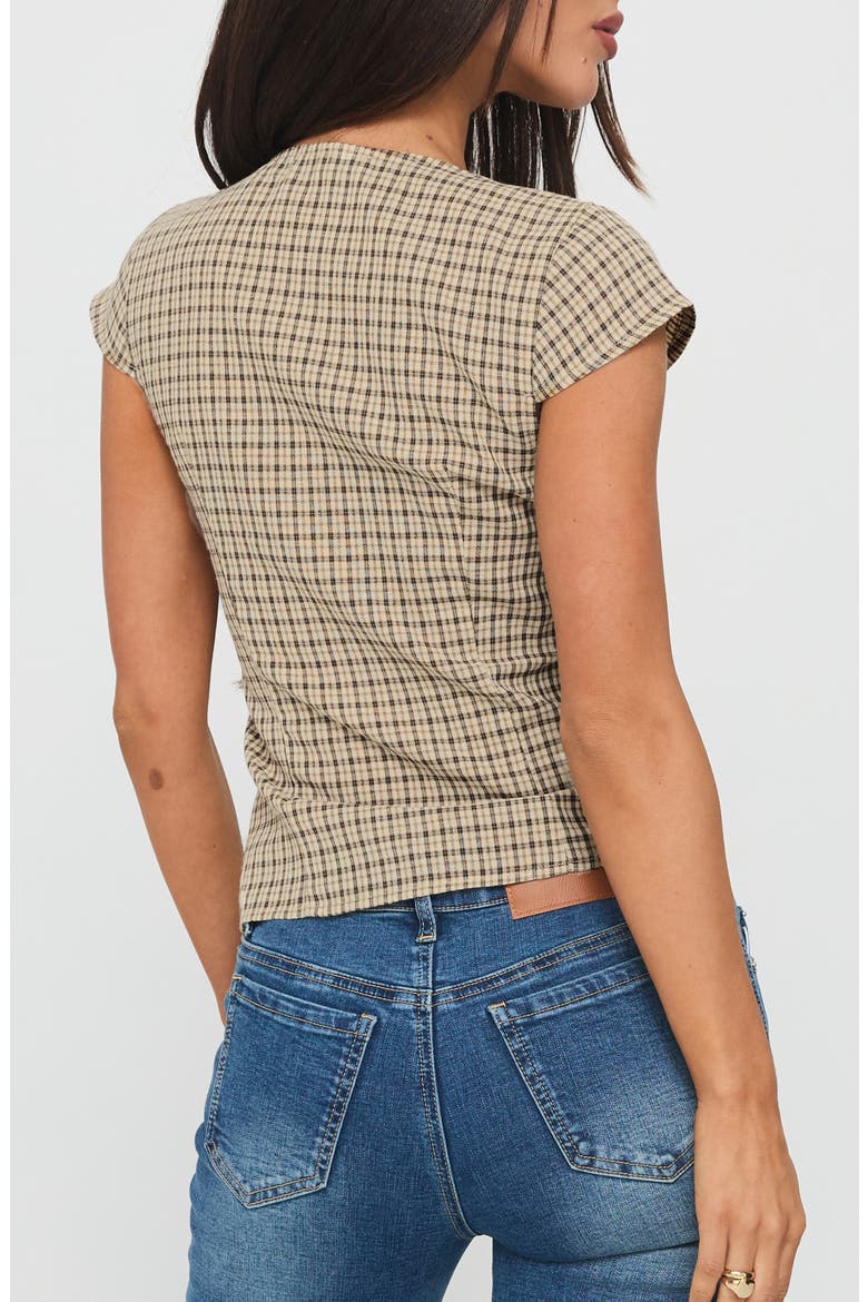 Ruched Corset Top, Alternate, color, BEIGE CHECK