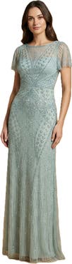 LARA New York Beaded Flutter Sleeve Gown