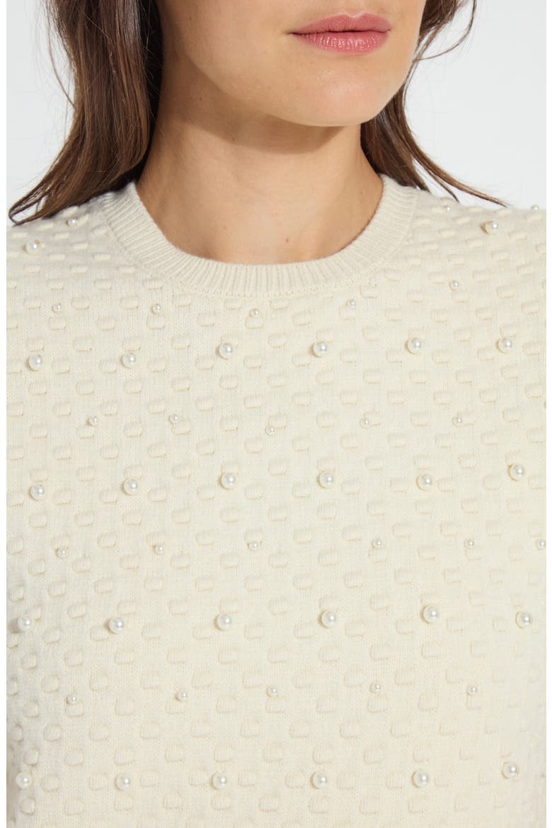 Valentina Imitation Pearl Short Sleeve Sweater, Alternate, color, ICING