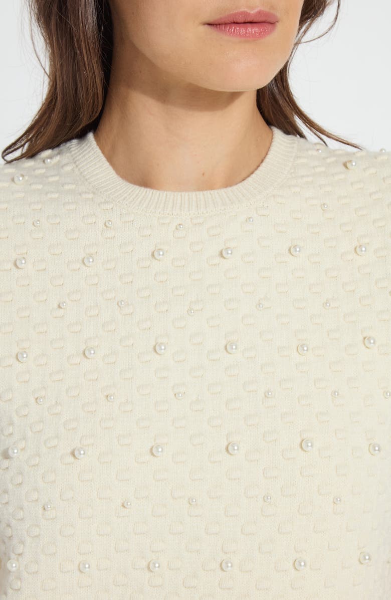 Lysse Valentina Imitation Pearl Short Sleeve Sweater, Alternate, color, Icing