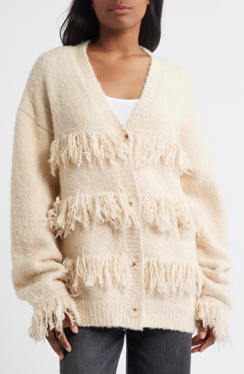 NASTY GAL Fringe Cardigan, Alternate, color, Cream