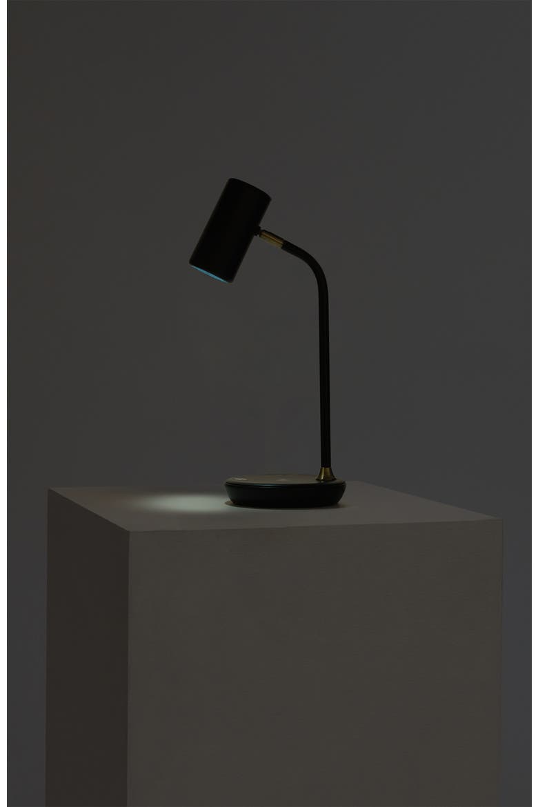 Ezra 16.5" Modern LED Reading Table Lamp with Built-in Wireless Charging Pad, Alternate, color, Antique Brass