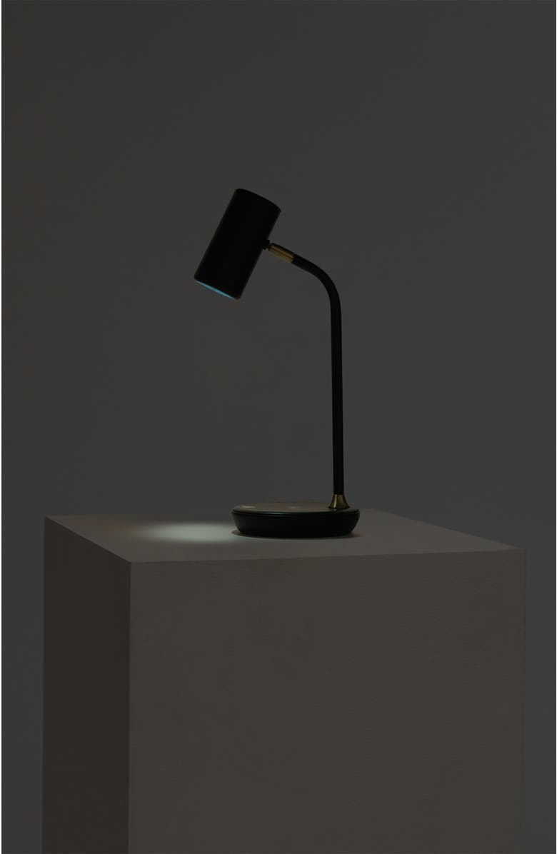 Brightech Ezra 16.5" Modern LED Reading Table Lamp with Built-in Wireless Charging Pad, Alternate, color, Antique Brass