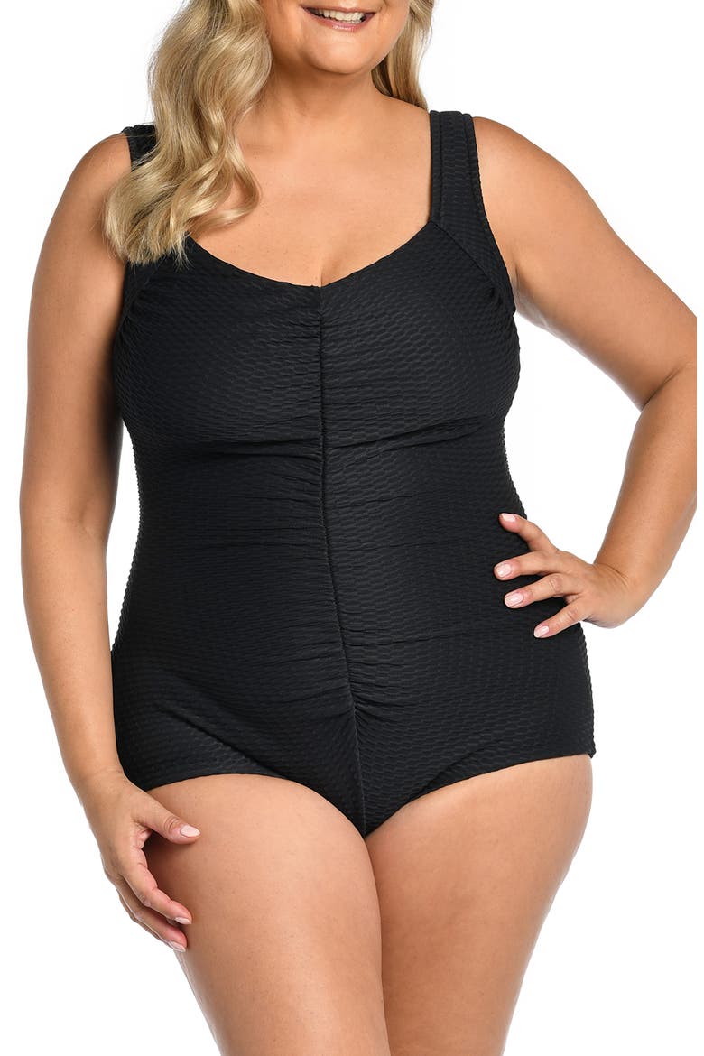 Spa Solids Textured One-Piece Swimsuit, Main, color, BLACK