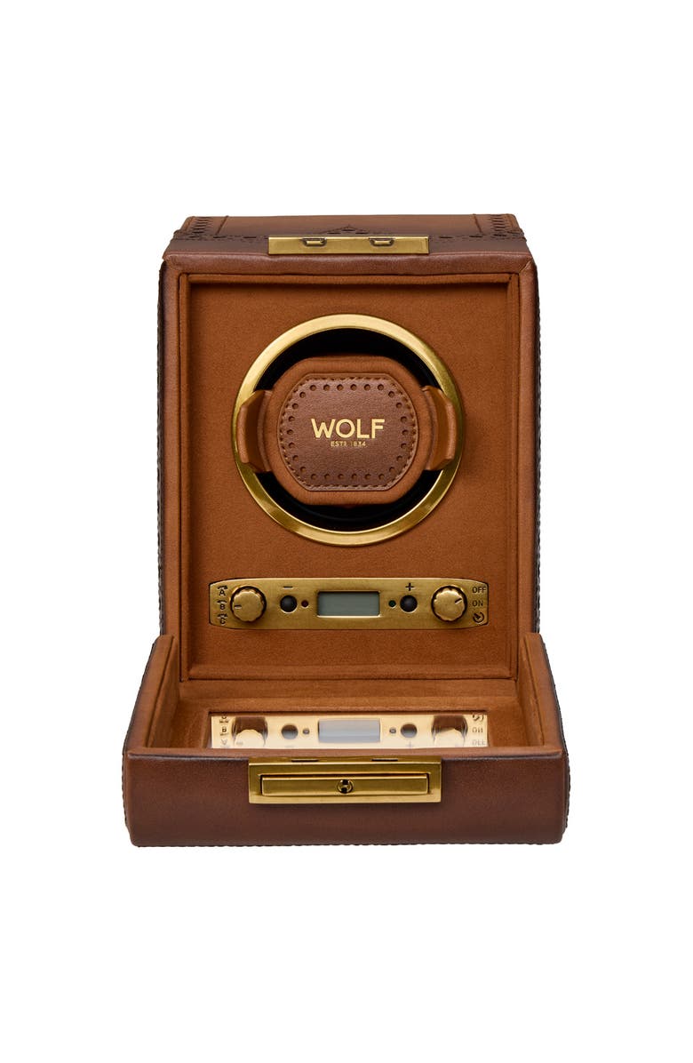 WOLF Brogue Single Watch Winder, Alternate, color, Burnished Brown