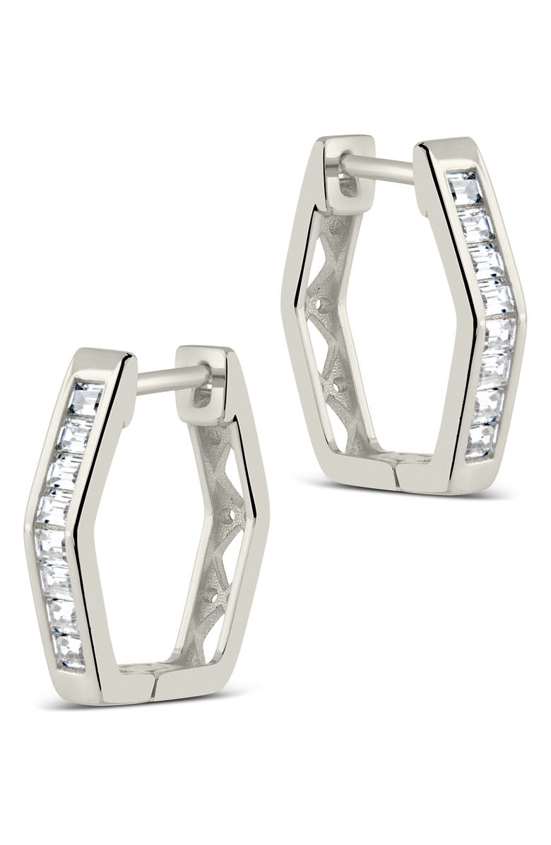 Sterling Forever CZ Pavé Geometric Hoop Earrings, Alternate, color, Silver