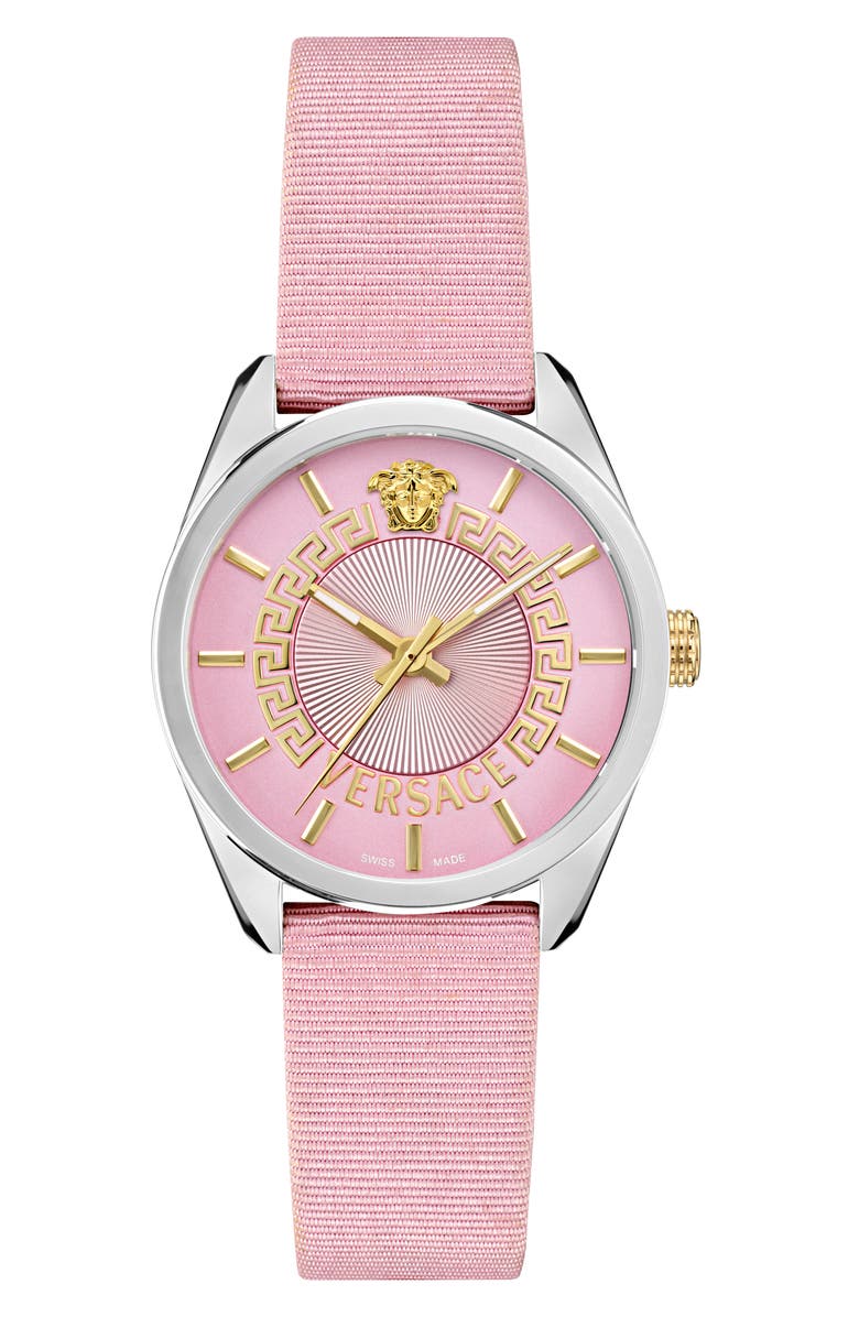 Versace New V-Circle Fabric Strap Watch, 36mm, Main, color,