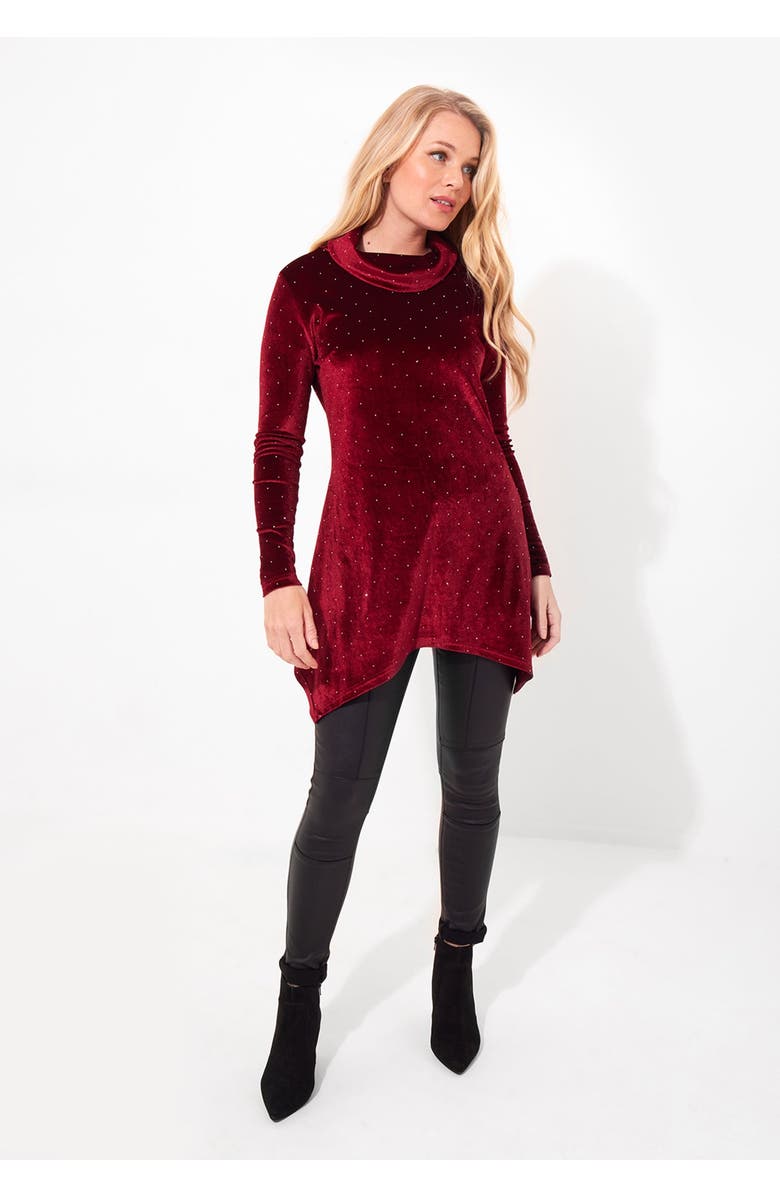 Joe Browns Rhinstone Velvet Cowl Neck Tunic, Alternate, color, Red Wine