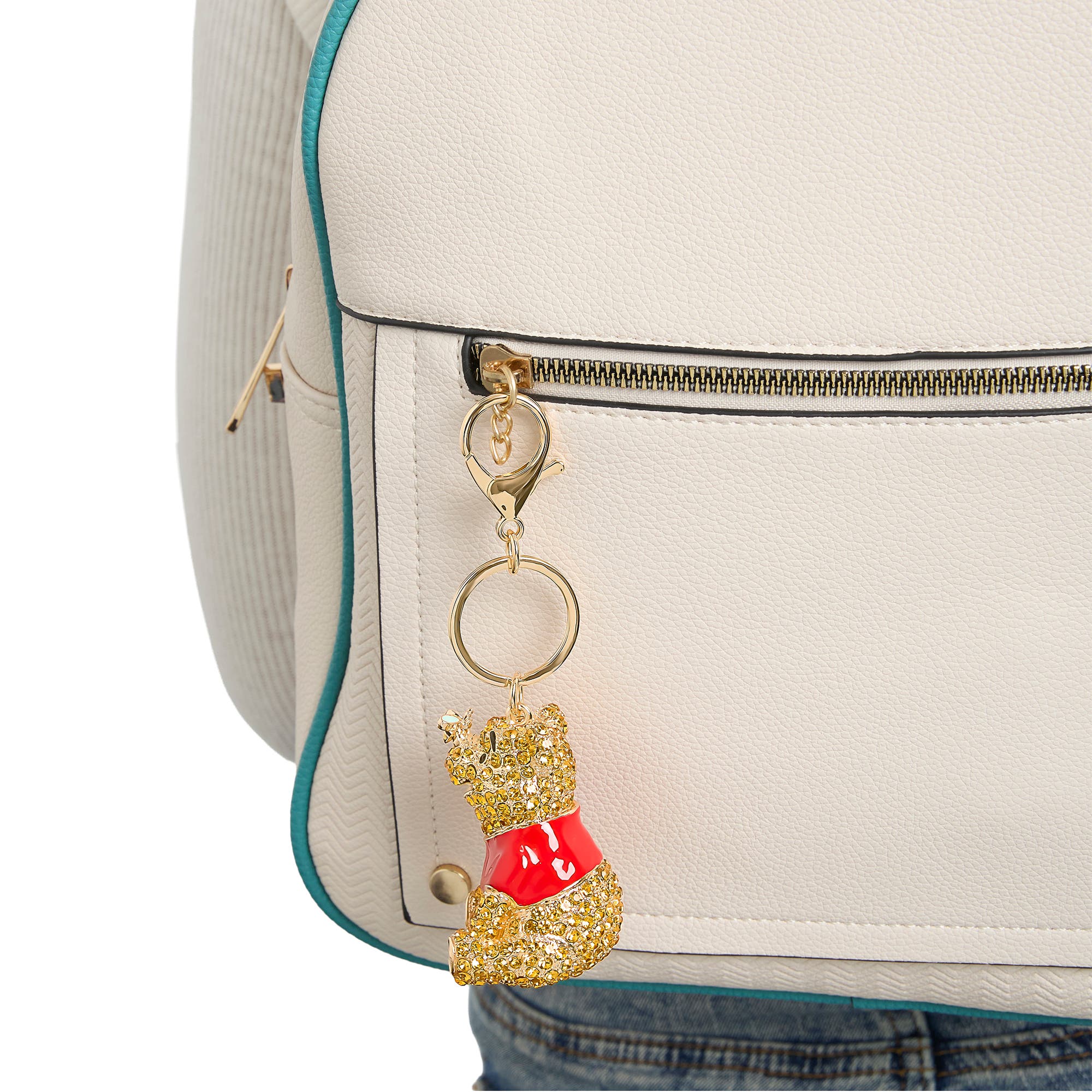 Disney Winnie the Pooh Crystal Pavé Crystal Bag Charm Keychain, Officially Licensed, Alternate, color, Orange