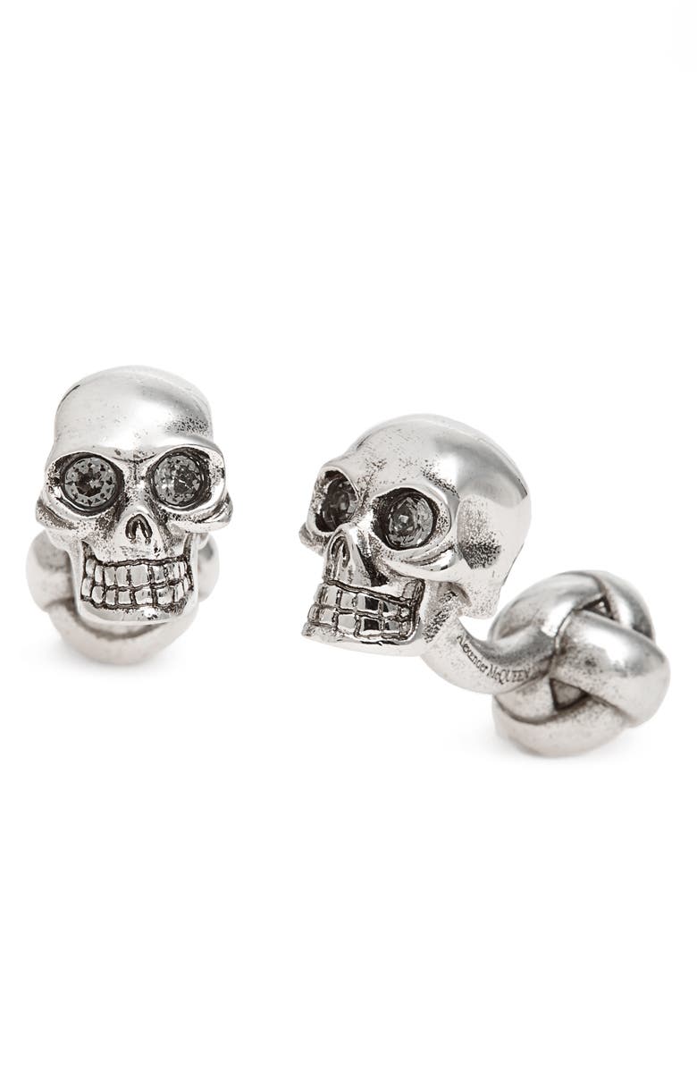 McQueen Alexander McQueen 3D Embellished Skull Cuff Links, Main, color, 
