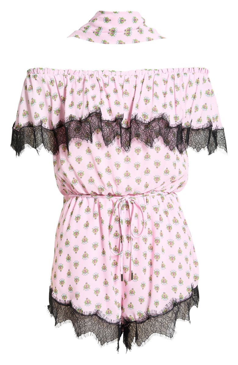 AFRM Emun Crocus Scarf Print Off the Shoulder Romper with Removable Scarf, Alternate, color, Crocus Foulard