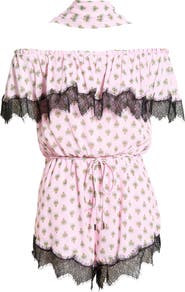 AFRM Emun Crocus Scarf Print Off the Shoulder Romper with Removable Scarf