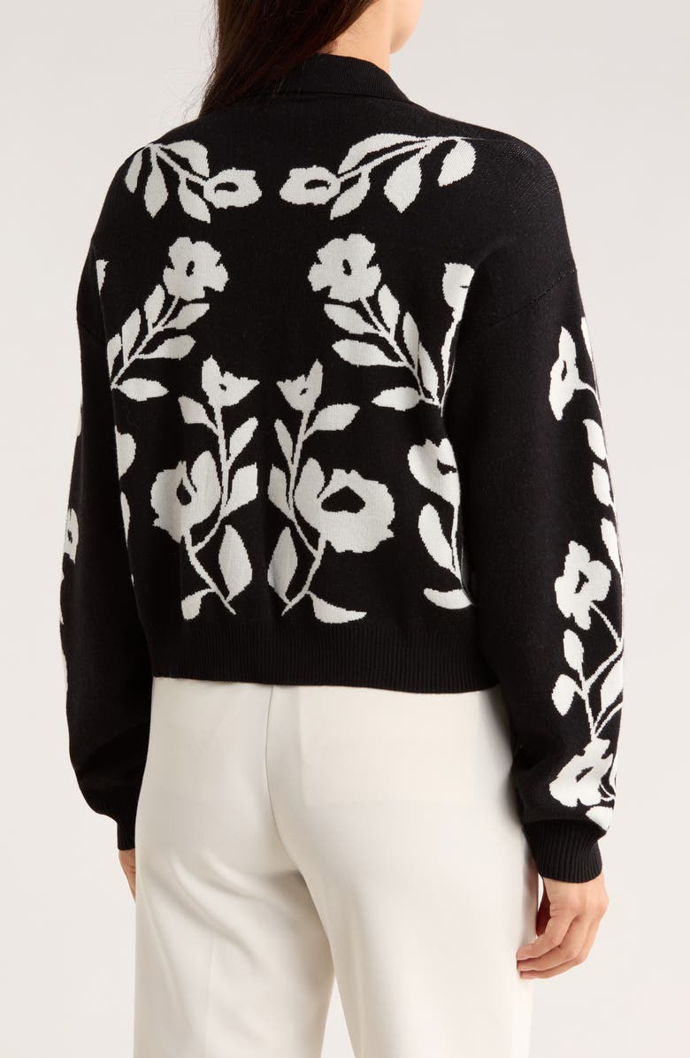 Ellen Tracy Floral Snap Front Crop Cardigan, Alternate, color, Black/ Marshmallow Flower