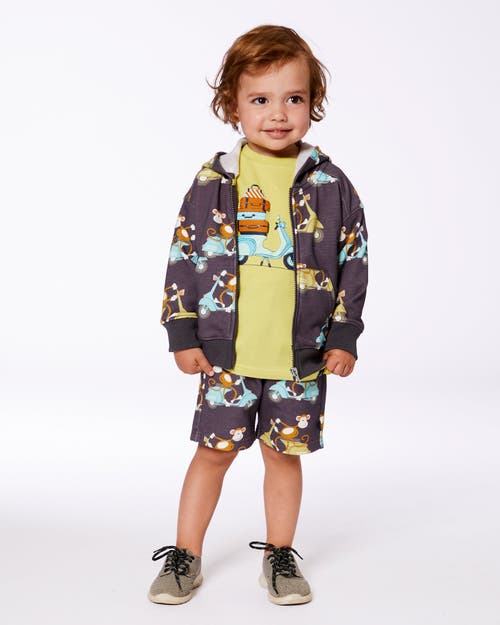Shop Deux Par Deux Little Boy's Printed French Terry Hooded Full Zip Cardigan Sweatshirt Monkey On Navy M In Monkey On Navy Moped