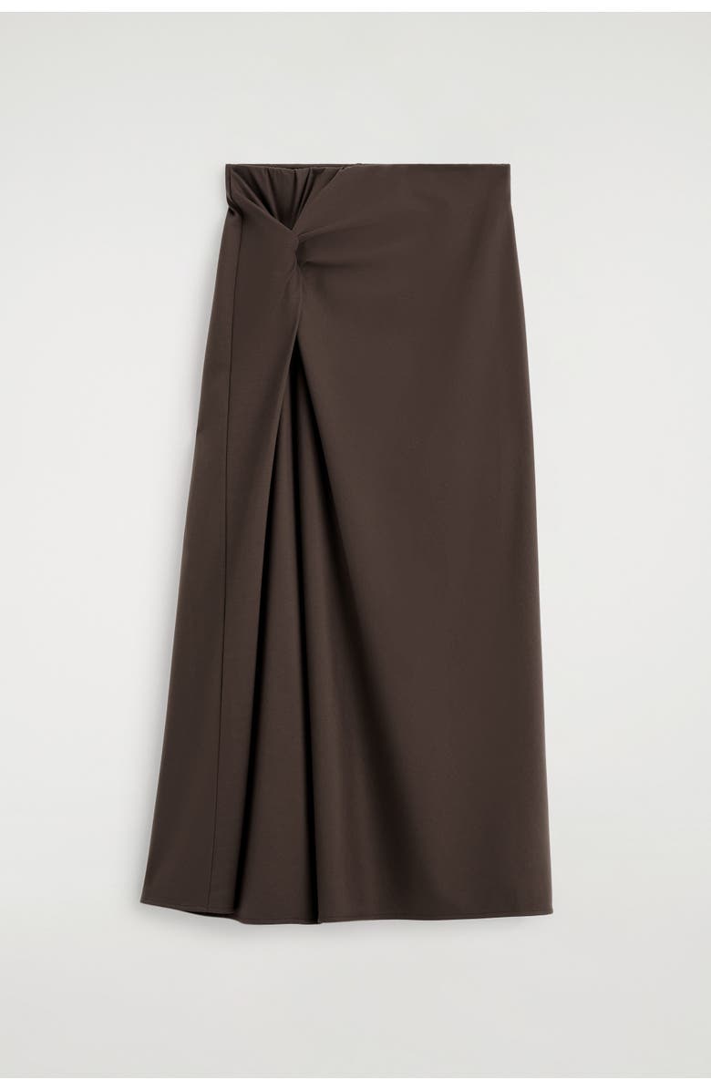 COS Twist-Detail Jersey Midi Skirt, Alternate, color, Brown