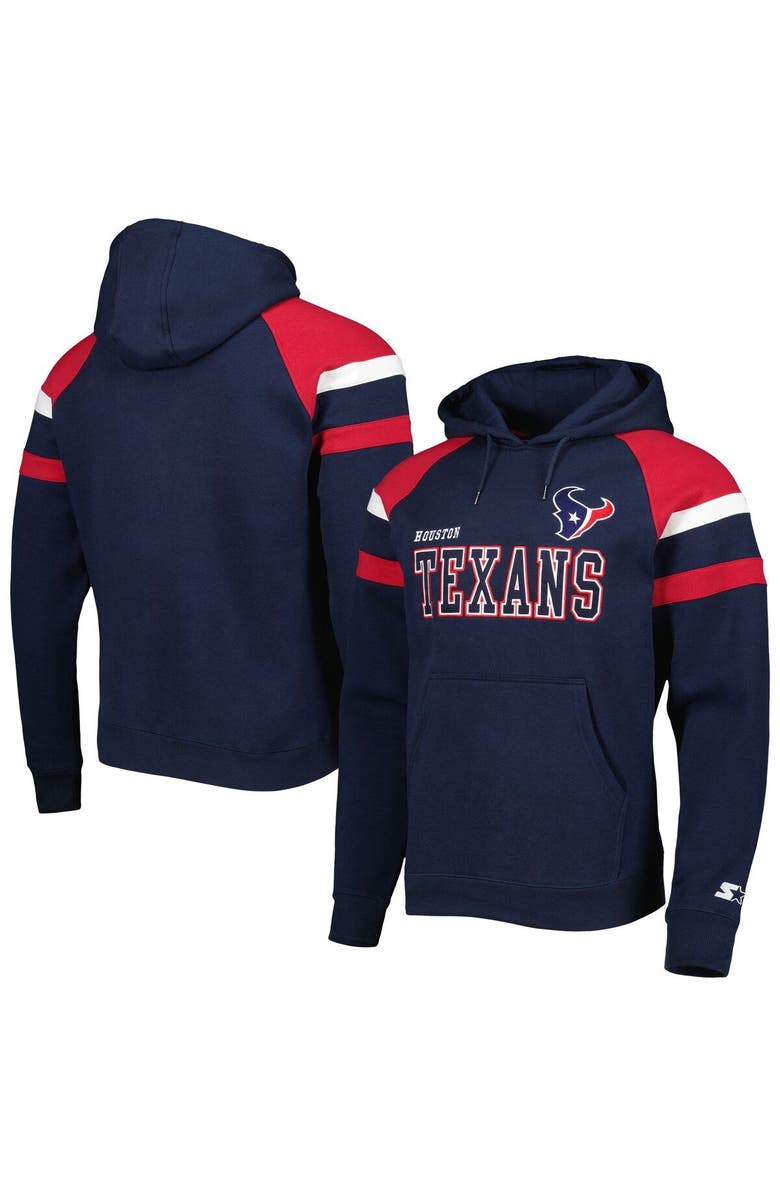 STARTER Men's Starter Navy Houston Texans Draft Fleece Raglan Pullover Hoodie, Main, color, 