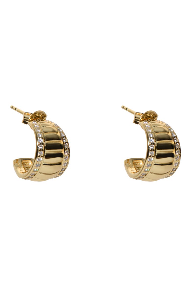 Wide Ribbed J-Hoop Earrings, Main, color, GOLD