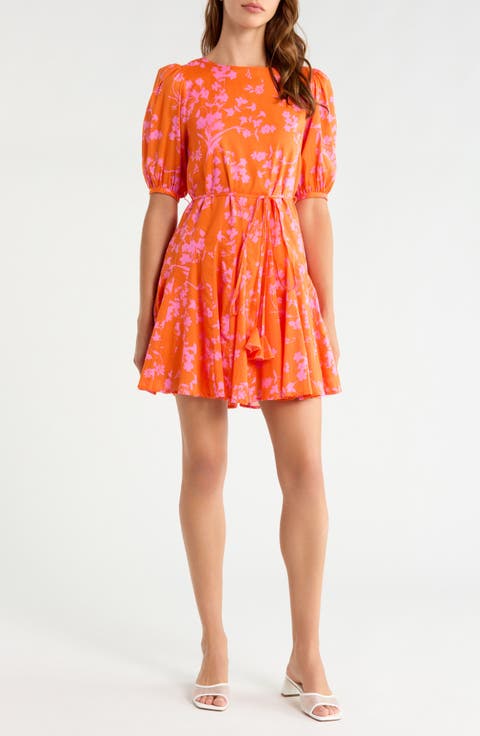 Delilah Floral Godet Pleat Cotton Minidress
