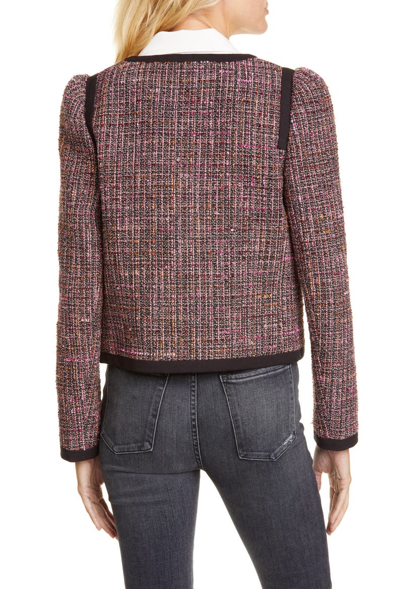 puff sleeve tweed jacket, Alternate, color, BLACK MULTI