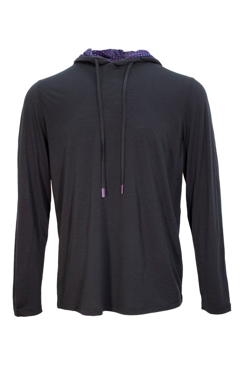 Lords of Harlech Hugo Extra Fine Merino Wool Lightweight Hoodie, Main, color, Black