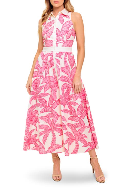 Trpoical Print Sleeveless Maxi Shirtdress