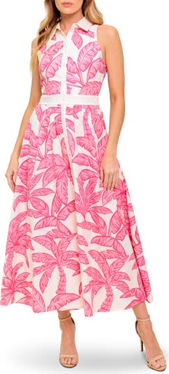 Trpoical Print Sleeveless Maxi Shirtdress
