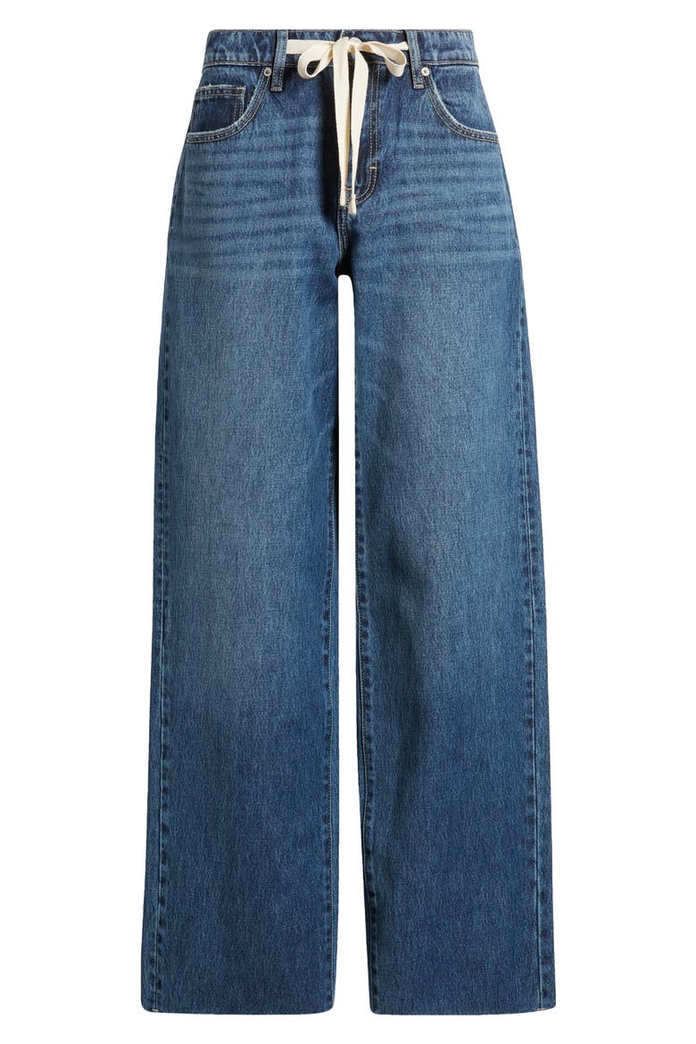 Tie Waist Baggy Wide Leg Jeans, Alternate, color, DARK WASH