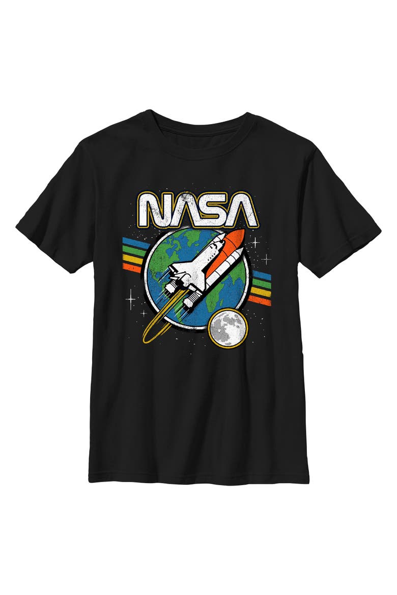 Boys' Retro Rocket Launch Graphic Graphic Short Sleeve T-Shirt, Main, color, Black