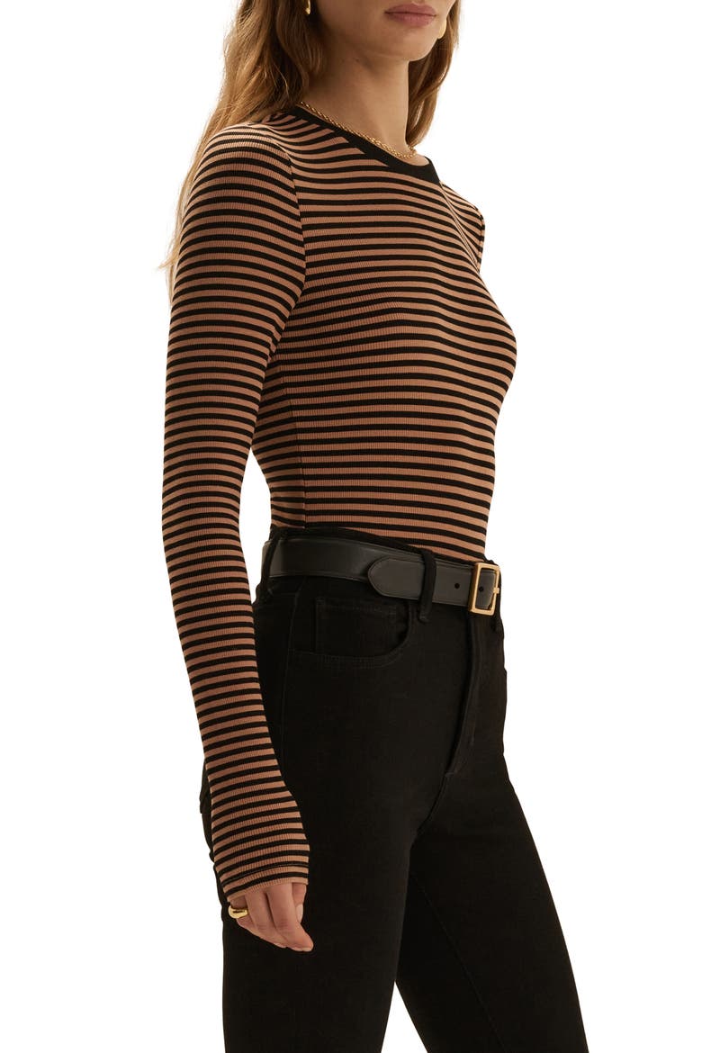 The Foundation Striped Long Sleeve Tee, Alternate, color, CAMEL BLACK STRIPE
