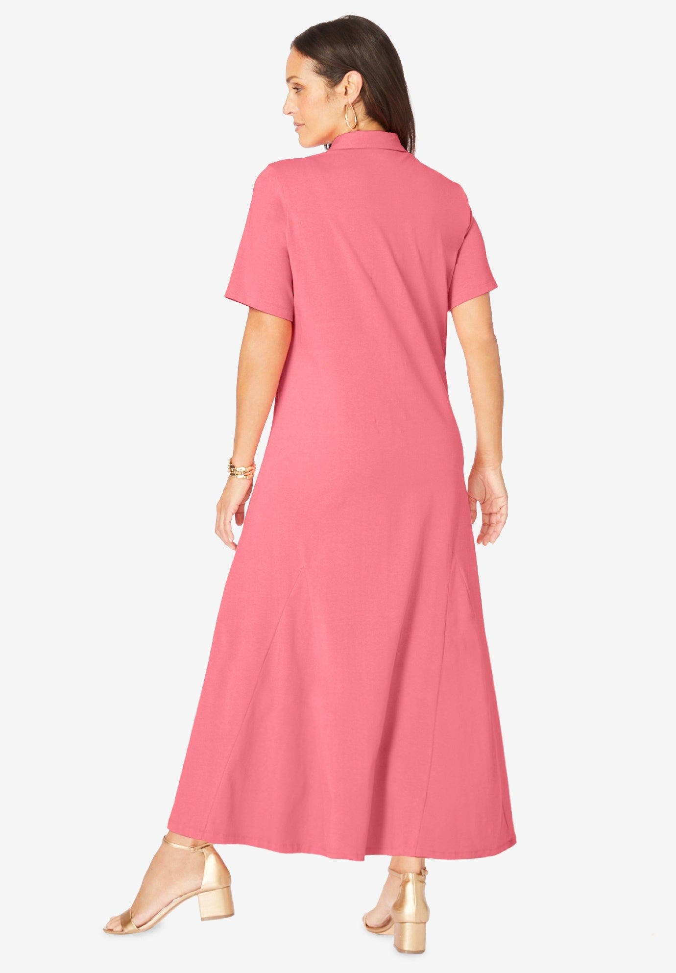 Stretch Cotton Button Front Maxi Dress - image 4