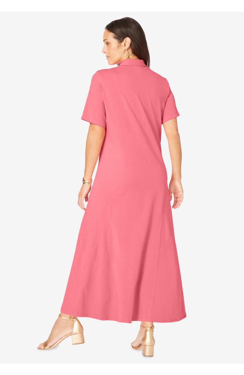 Jessica London Stretch Cotton Button Front Maxi Dress, Alternate, color, Pale Seafoam