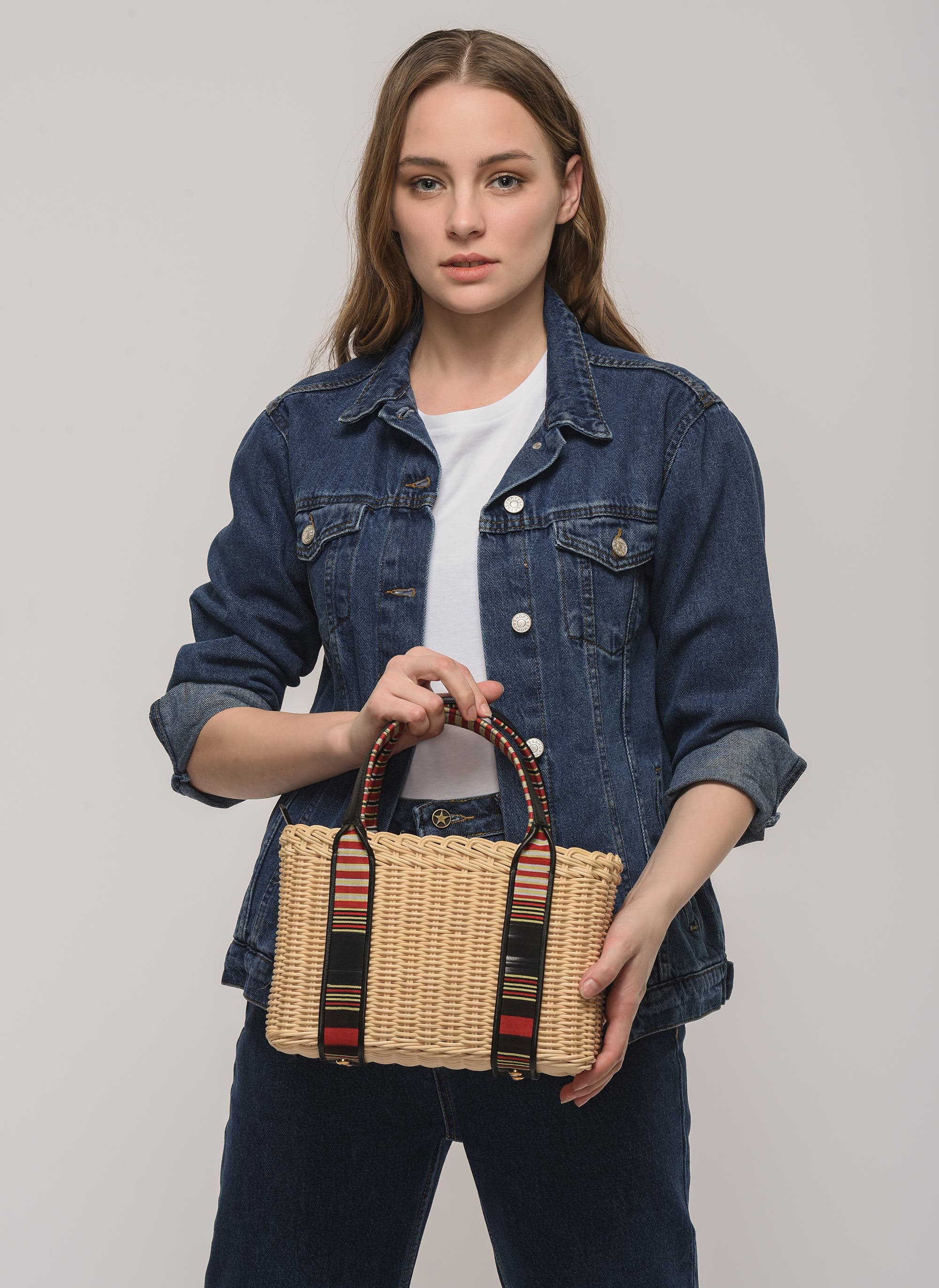 K'ai & Vrosi Woven Straw Handbag with Leather Trimmed Handles, Alternate, color, Black