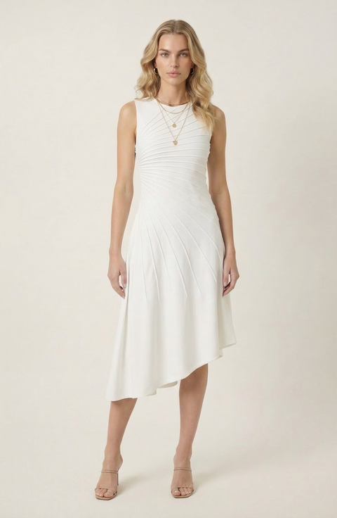 Sleeveless Midi Dress with Asymmetrical Hem