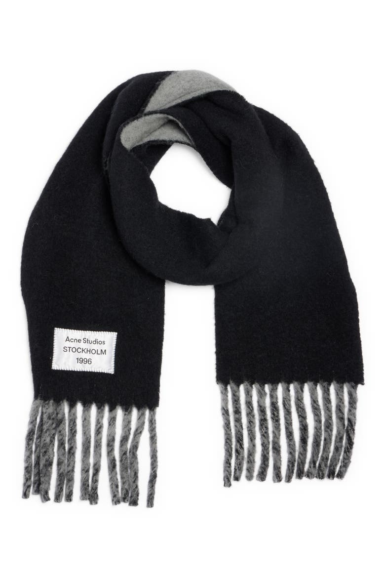 Volly Alpaca & Wool Blend Fringe Scarf, Alternate, color, BLACK/ GREY