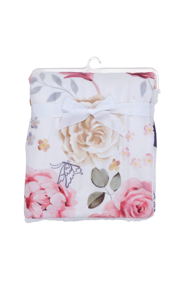 Lambs & Ivy Secret Garden Ultra-Soft Fleece/Minky Floral Baby Blanket, Alternate, color, White