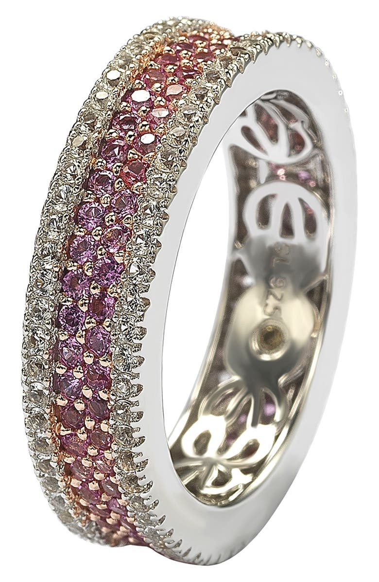SUZY LEVIAN Sterling Silver Accent Pavé Pink Sapphire Eternity Band Ring, Alternate, color, Pink