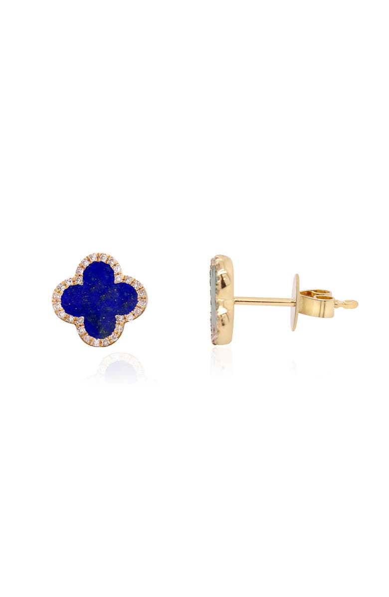 The Lovery Fine Jewelry Lapis Diamond Clover Stud Earrings, Main, color, Lapis