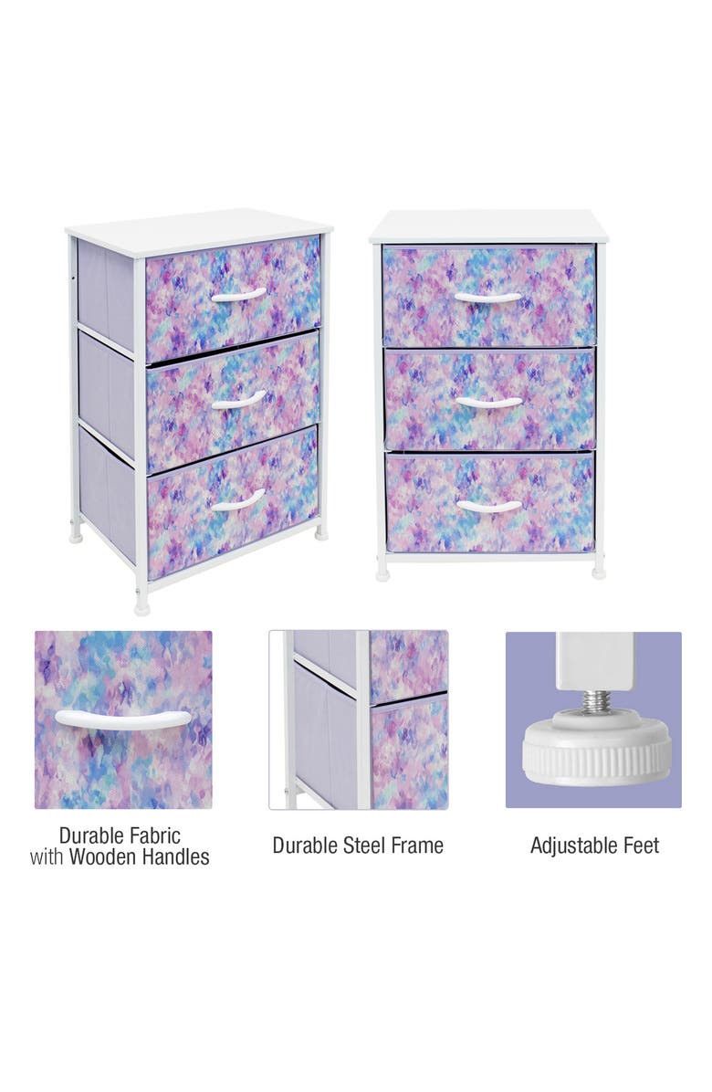 SORBUS Purple Tie-Dye 3-Drawer Nightstand, Alternate, color,