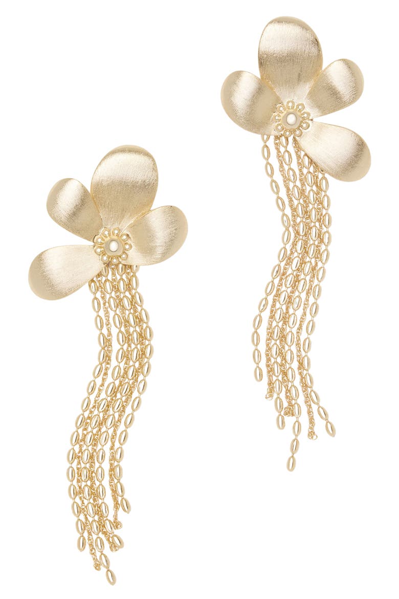 Anaya Flower Drop Earrings, Main, color, GOLD