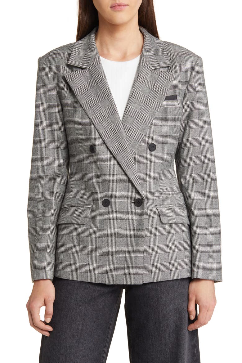 Bea Check Double Breasted Wool Blend Blazer, Alternate, color, GREY