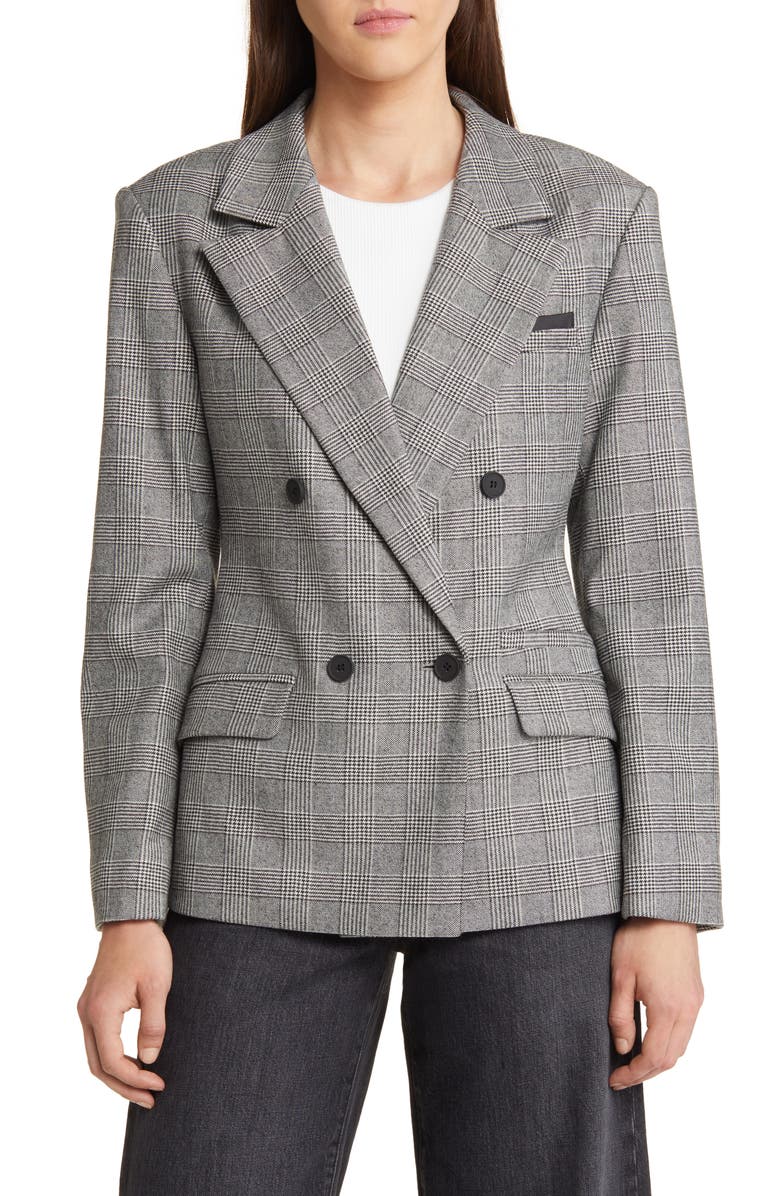 AllSaints Bea Check Double Breasted Wool Blend Blazer, Alternate, color, 