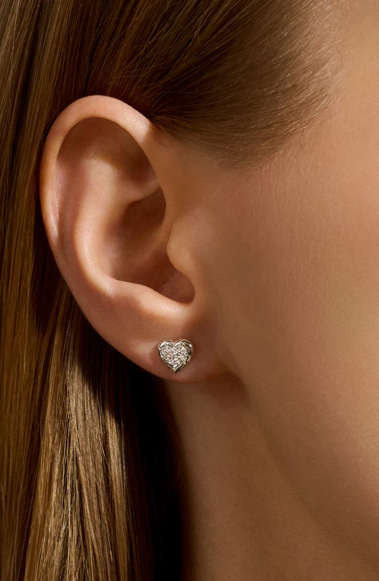 John Hardy Essentials Heart Pavé Stud Earrings, Alternate, color, Gold