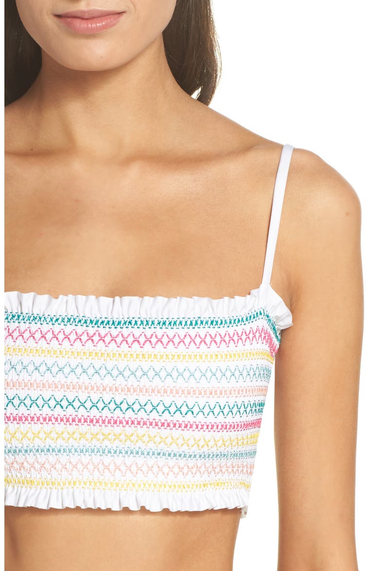 Crystal Cover Smocked Bandeau Bikini Top, Alternate, color, WHITE