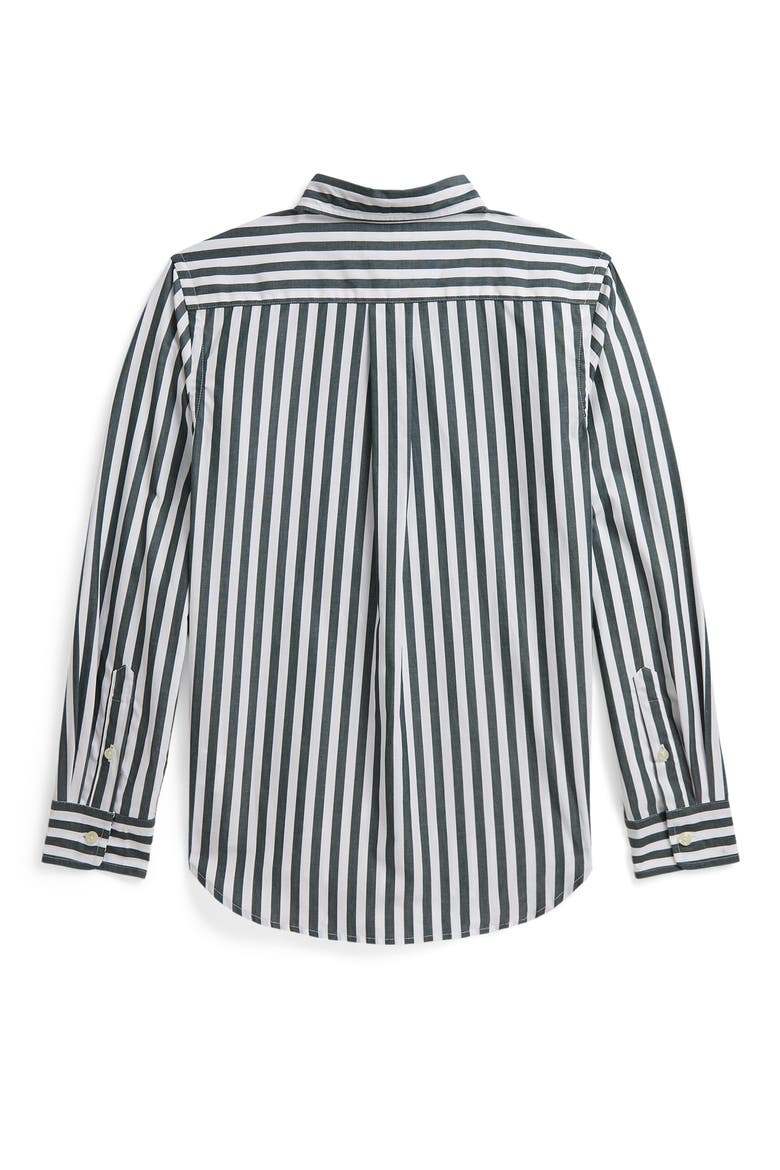 Kids' Striped Cotton Poplin Shirt, Alternate, color, GREEN WHITE