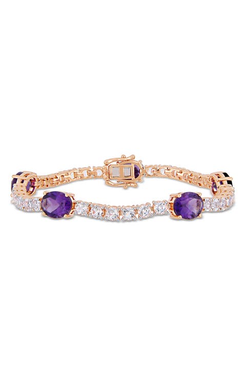 10K Rose Gold Vermeil African Amethyst & White Topaz Bracelet
