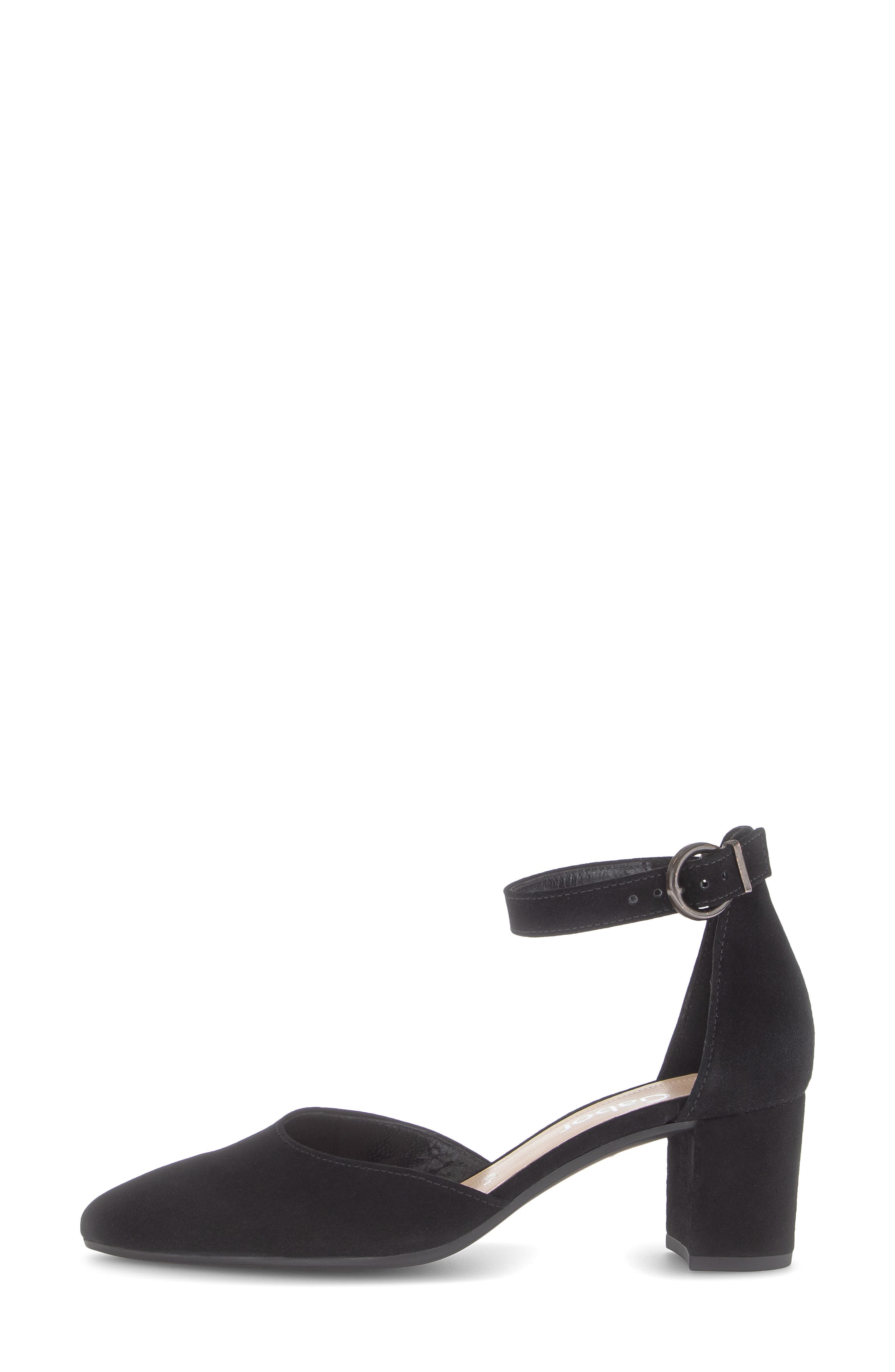 Gabor Ankle Strap Almond Toe Pump, Alternate, color, Black